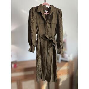 Nordstrom Long Sleeve Belted Button Down Midi Shirt Dress Olive Green Size 2